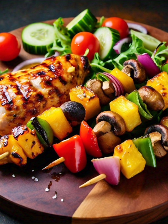 Grilled chicken and vegetable skewers (Protein and Fibre-rich)